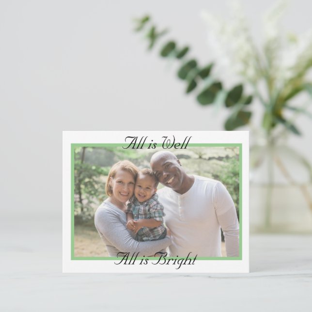 All is Well, All is Bright Photo Christmas Postcard (Standing Front)