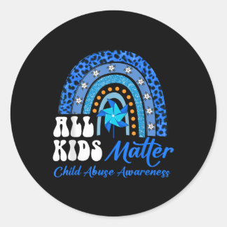 All Kids- Pinwheel Blue Rainbow Child Abuse Awaren Classic Round Sticker