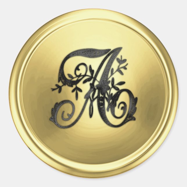 All Letter Black Gold 2 Ornate Initial Monogram  Classic Round Sticker (Front)