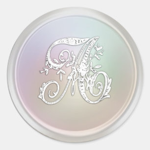 All Letter White and Pearl Ornate Monogram  Classic Round Sticker