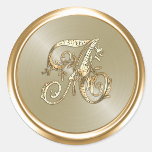 All Letters Champagne Gold Ornate Monogram Classic Round Sticker