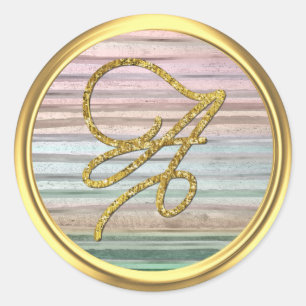 All Letters Here Pastel Stripe Gold Script Classic Round Sticker