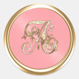 All Letters Pink Gold Ornate Monogram Classic Round Sticker