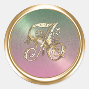 All Letters Pink Green Gold Ornate Monogram  Classic Round Sticker