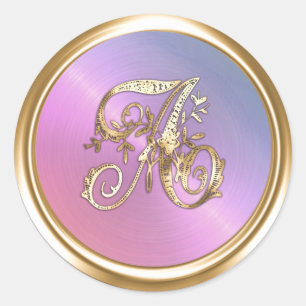 All Letters Pink Pearl Gold Ornate Monogram  Classic Round Sticker