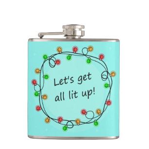 "All Lit Up" funny custom name Holiday flask