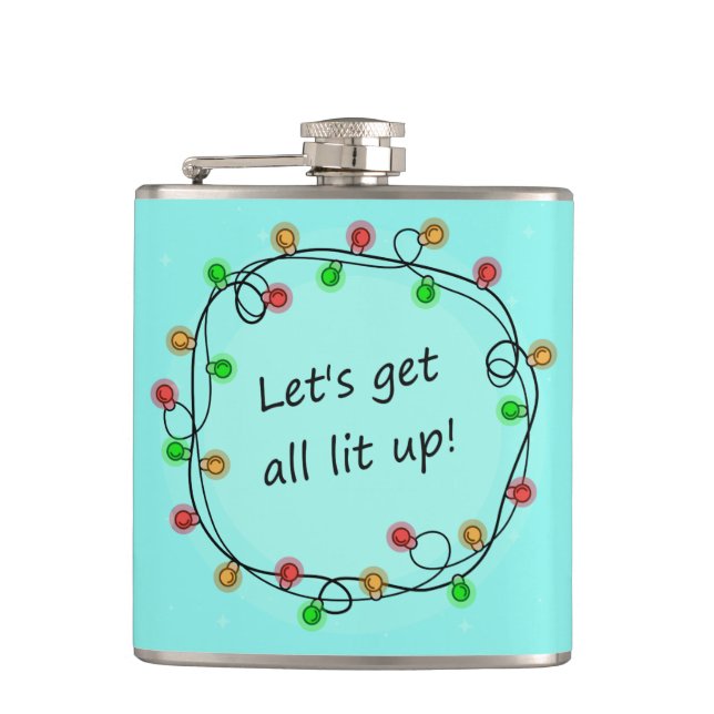 "All Lit Up" funny custom name Holiday flask (Front)