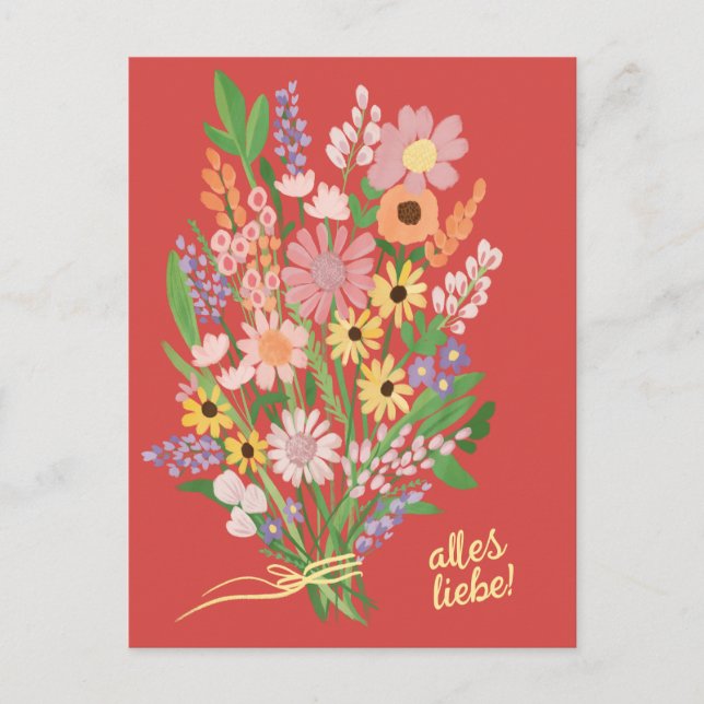 All love wild flowers sweet Gouache congratulation Postcard (Front)