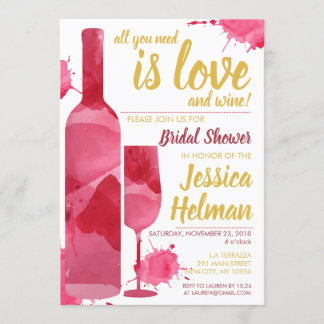 All Love Wine Plash Watercolor Bridal Shower Invitation