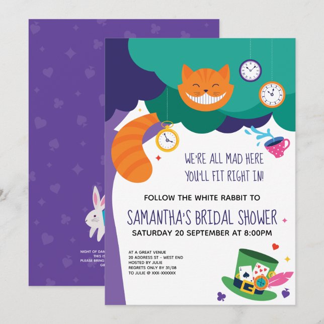 All Mad Alice in Wonderland Bridal Shower Invitation (Front/Back)