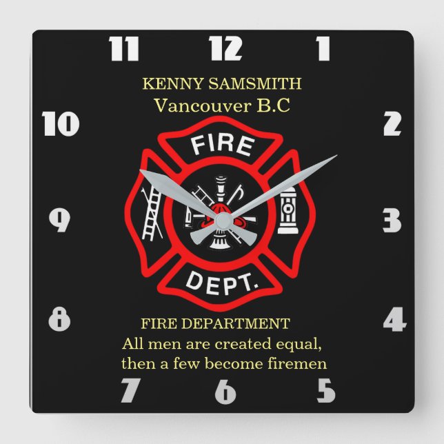 All men are created equal, a few become firemen square wall clock (Front)
