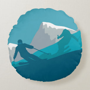 All Mountain Skiing   Round Pillow