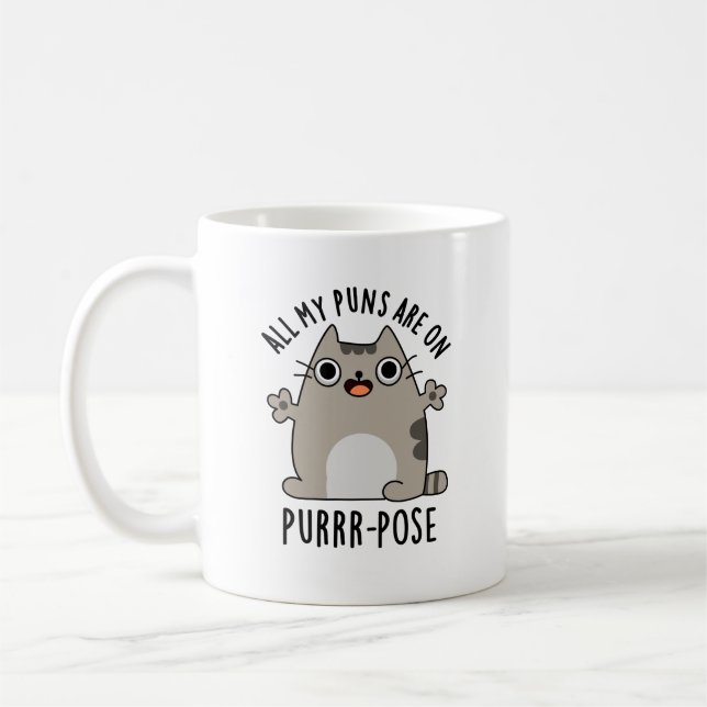 All My Puns Are On Purr-pose Funny Cat Pun  Coffee Mug (Left)
