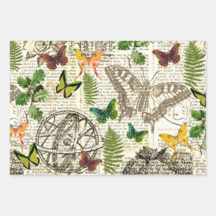 All Occasion Antique Look Butterflies and Ferns Wrapping Paper Sheet