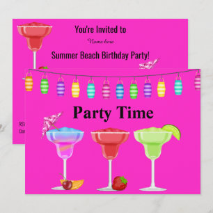 ALL OCCASION BEACH COCKTAIL PARTY FLURO PINK INVITATION