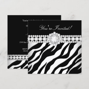 All Occasion Diamond Trim Black White Zebra Party Invitation