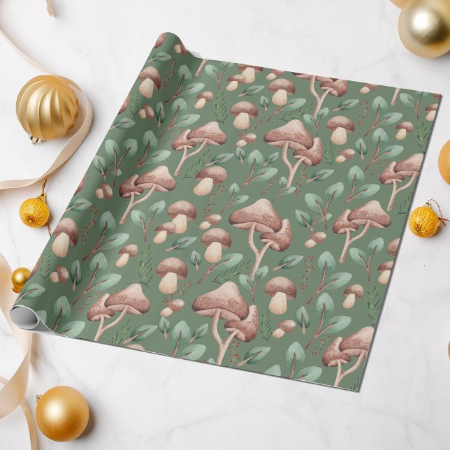 All Occasion Eucalyptus Forest Mushrooms on Green Wrapping Paper (Creator Uploaded)