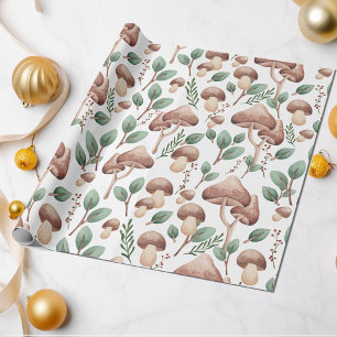 All Occasion Eucalyptus Forest Mushrooms on White Wrapping Paper
