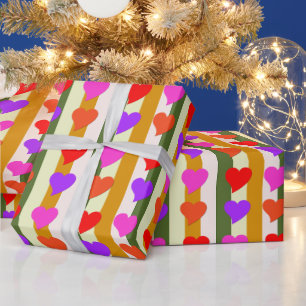 All-Occasion Fun, Colourful Hearts and Stripes Wrapping Paper