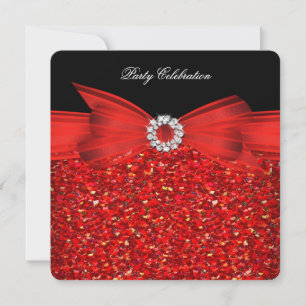 All Occasion Luxury Glitter Red Bow Black Party Invitation
