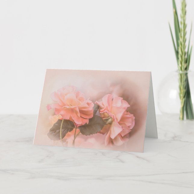 All-occasion Muted Peach Coloured Roses  Note Card (Front)