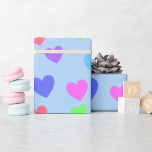 All-Occasion Pastel Coloured Gliding Hearts on Blu Wrapping Paper