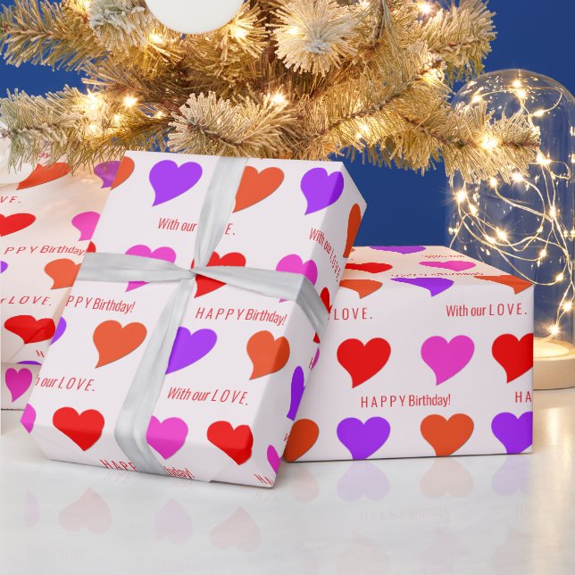 All-Occasion Personalized Fun and Colourful Hearts Wrapping Paper (Holidays)