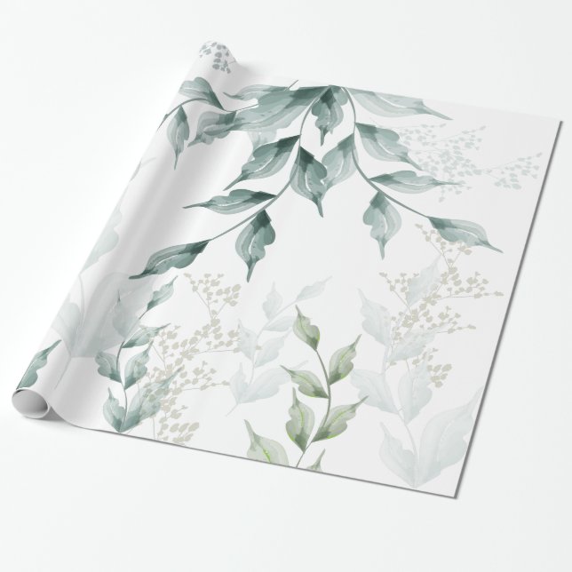 All Occasion Wrapping  Greyed Jade Green Botanical Paper (Unrolled)