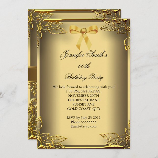 All Occasions Elite Elegant Party Gold Damask Invitation (Front/Back)