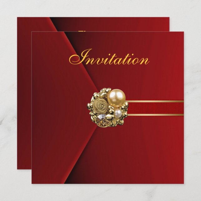 All Occasions Rich Red Velvet Gold Image Invitation (Front/Back)
