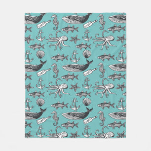All Of The Sea Pattern Fleece Blanket