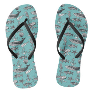 All Of The Sea Pattern Flip Flops