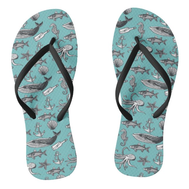 All Of The Sea Pattern Flip Flops (Footbed)