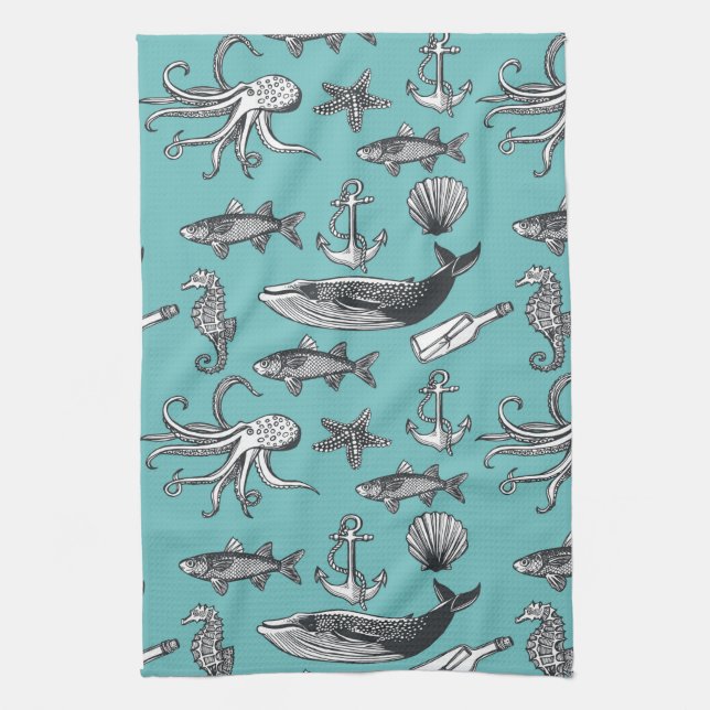 All Of The Sea Pattern Kitchen Towel (Vertical)
