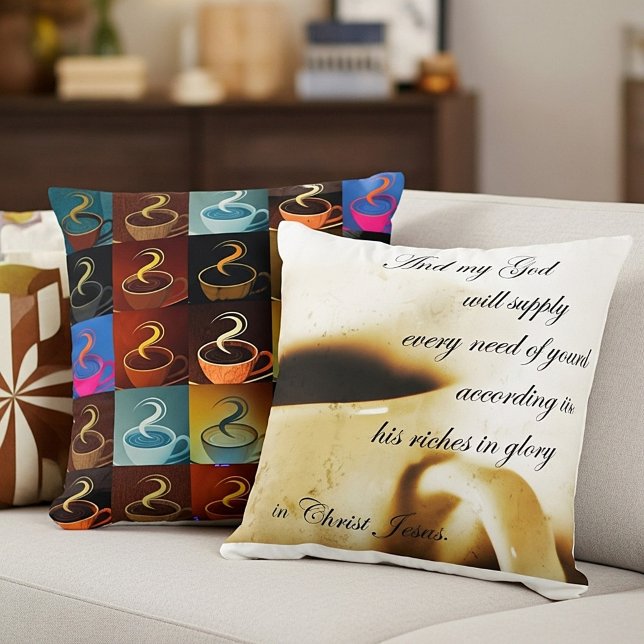 all our needs (Coffee) Throw Pillow (Creator Uploaded)