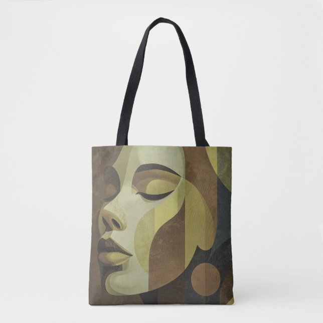 All-Over Abstract Face Shoulder Tote (Front)