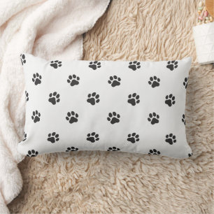 All Over Animal Paw Print Black and White Lumbar Pillow