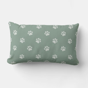 All Over Animal Paw Print Sage Green Lumbar Pillow