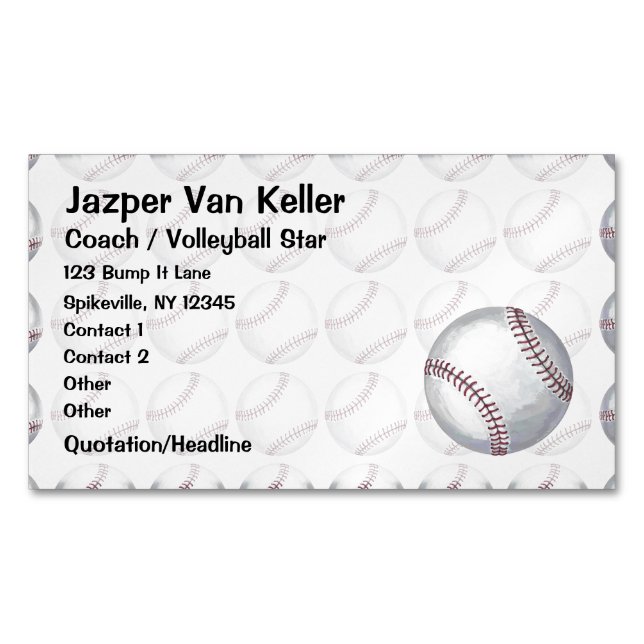 All Over Baseball Pattern Magnetic Business Card (Front)