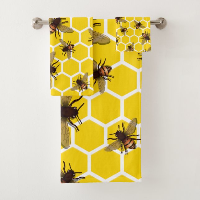 All Over Bees Bath Towel Washcloth Hand (Insitu)