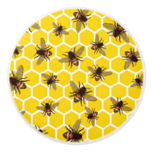 All Over Bees on Honeycomb Drawer Knob Pull