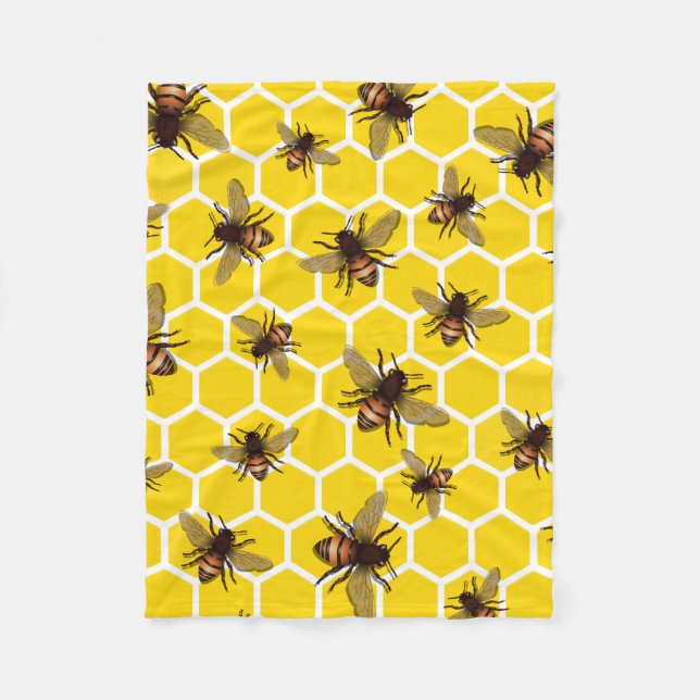 All Over Bees on Honeycomb Small Fleece Blanket (Front)