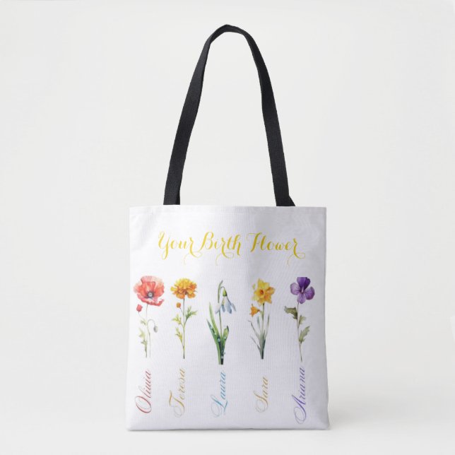 All-Over Birth Month Flower Tote Bag (Front)