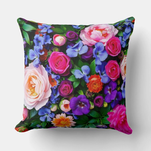 All Over Colourful Floral Throw Pillow (Front)