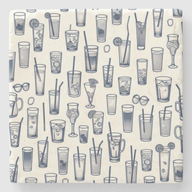 All Over Drinking Glasses Pattern Stone Coaster (Front)