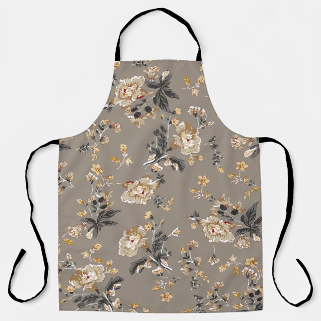 All over flowers pattern on brown backgroundflower apron (Front)