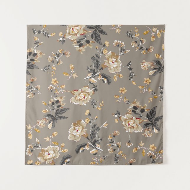 All over flowers pattern on brown backgroundflower tapestry (Front)