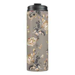All over flowers pattern on brown backgroundflower thermal tumbler