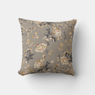 All over flowers pattern on brown backgroundflower throw pillow