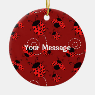 All Over Ladybug Design Print Ceramic Ornament